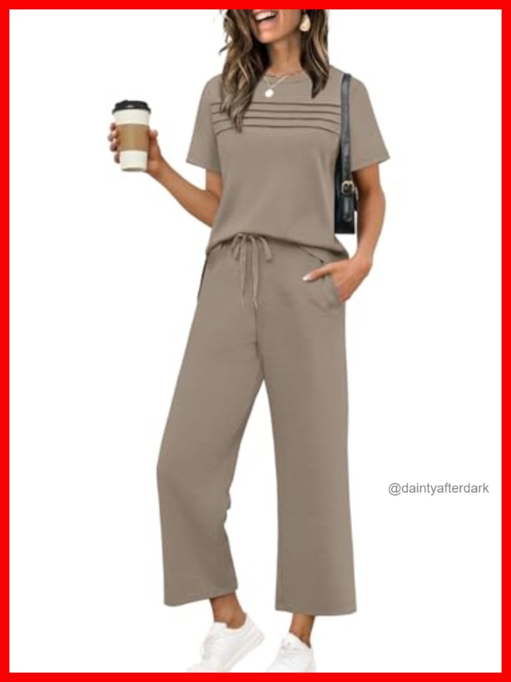 Two Piece Set Women Short Sleeve Wide Leg Crop Pants Lounge Travel